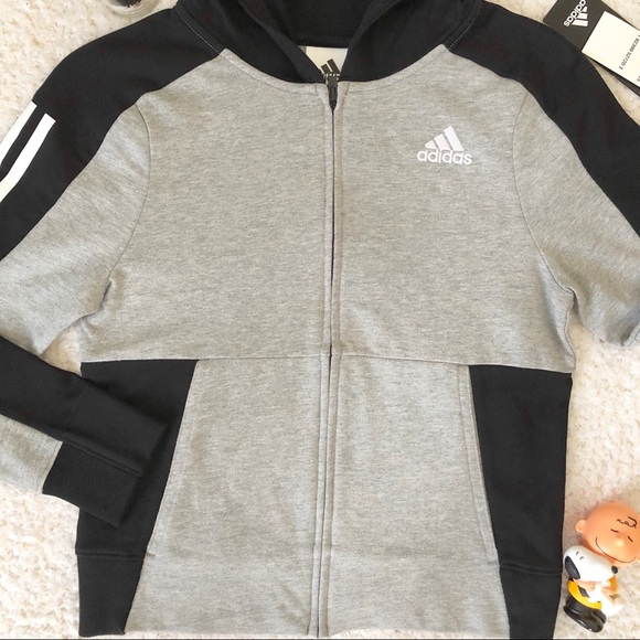 Adidas Gray Black Zip Up Hoodie Boys New Tag - Picture 3 of 8